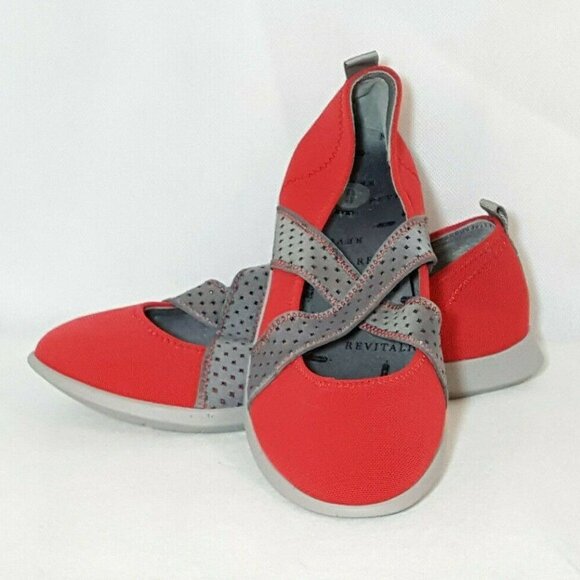Revitalign Mary Jane Shoes Sz 6 Red Gray Mesh Slip Ons - Picture 1 of 6